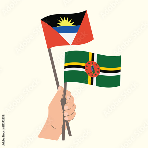 Flags of Antigua and Barbuda and Dominica, Hand Holding flags