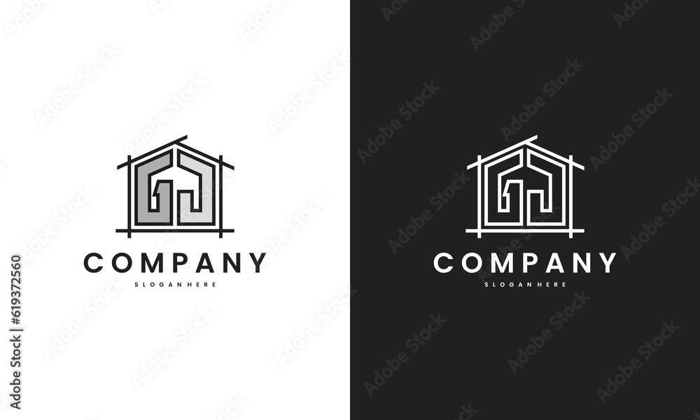 Initial GJ home logo with creative house element in line art style ...