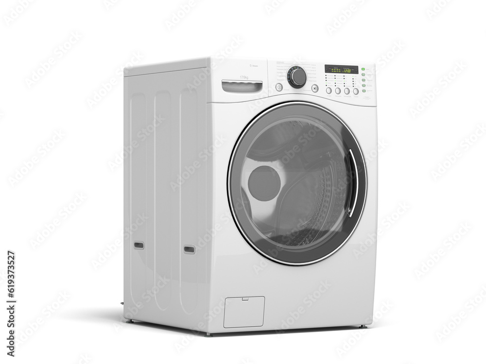 new modern washing machine perspective view 3d render on white