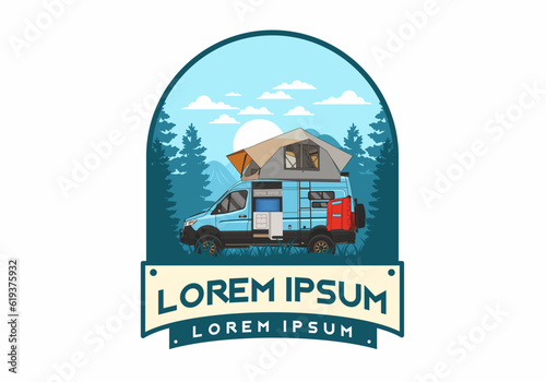 Large van with roof tent illustration design