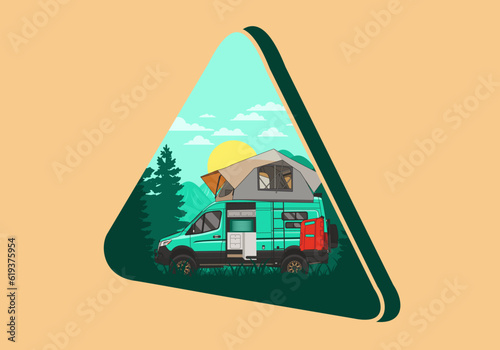 Large van with roof tent illustration design