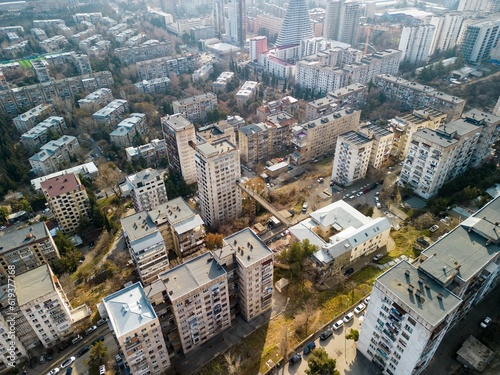 Aerial view of a city with residential buildings on a sunny day
