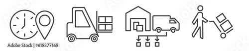 Logistics, distribution and dispatch thin line icon set - vector illustration