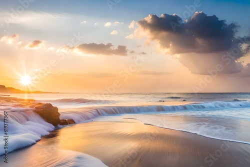 sunset on the beach, AI generated. © peekeedee