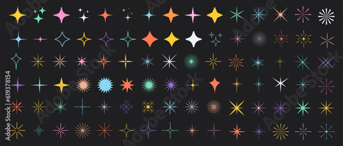 Star icons. Twinkling stars. Sparkles, shining burst. Christmas vector Signs. Cool Y2k Graphic Elements. Light Symbol.