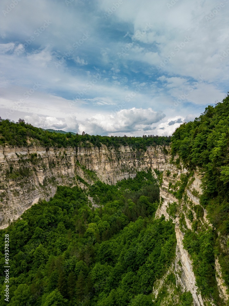 Stunning natural landscape of rocky mountains and lush greenery in Kodjori region of Georgia