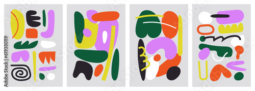 Colorful organic forms. Hand drawn simple shapes. flat vector shapes collection influenced by Naive art and graffiti. Abstract backgrounds for poster, card, cover, packaging, banner or branding.