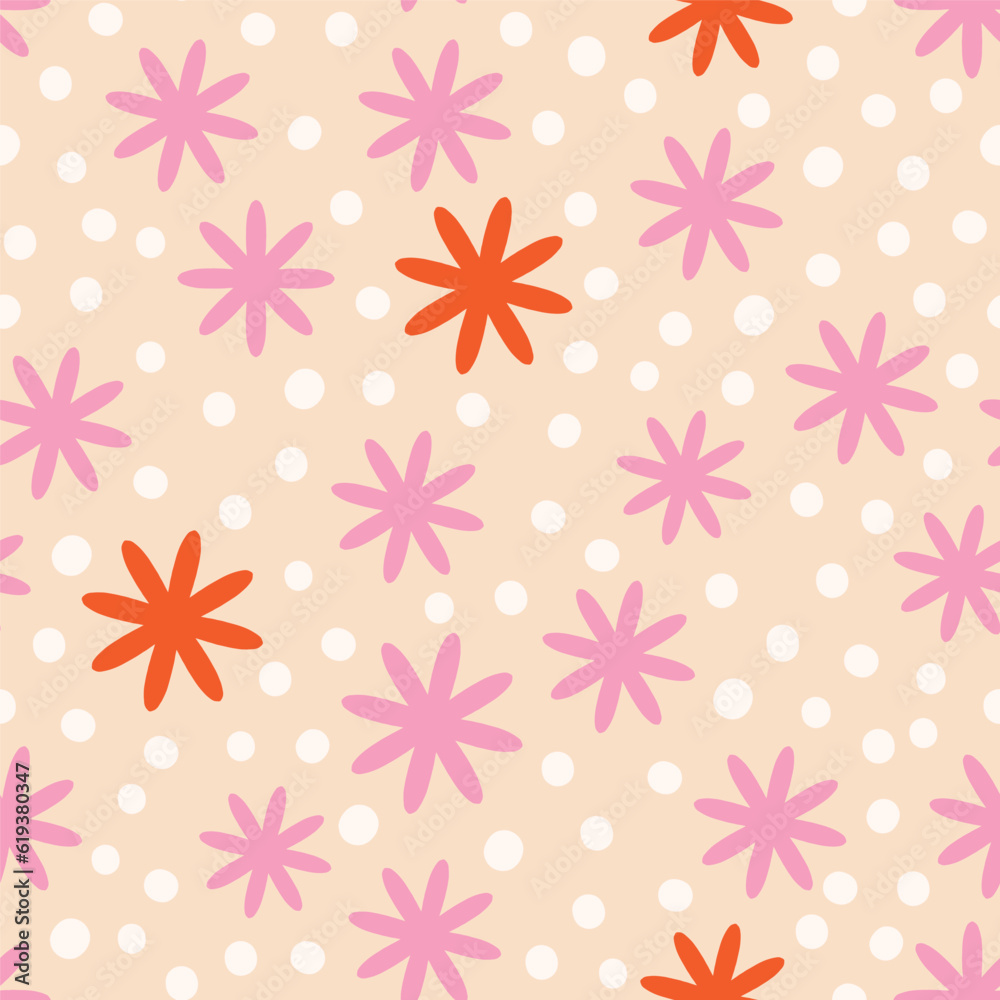 Abstract Doodle texture with simple flowers and dots. Cute vector decorative texture. Seamless background Abstract Doodle texture with simple flowers and dots. Cute vector decorative texture. Seamless background