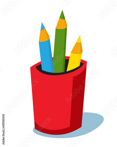 A cup with colored pencils. Isolated image.