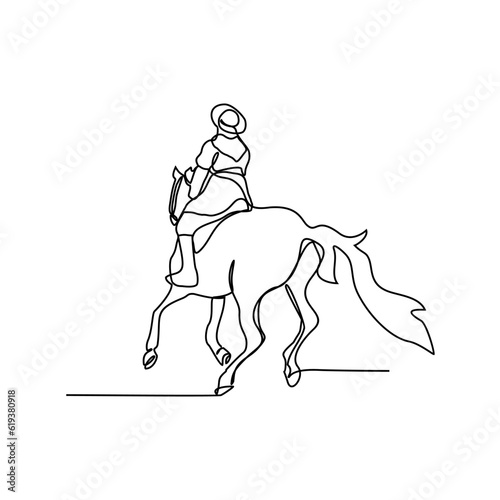 One continuous line drawing of illustration of a soldier riding a horse during war. soldier riding a horse concept in simple linear style continuous line. soldier concept vector illustration. © RM Design