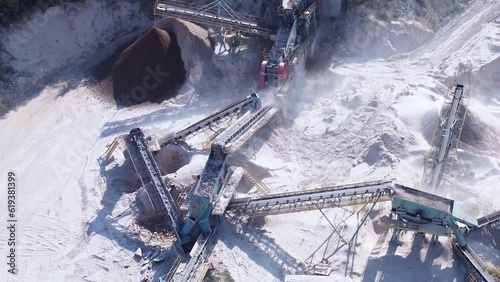 Drone view of conveyor system of stone crusher.