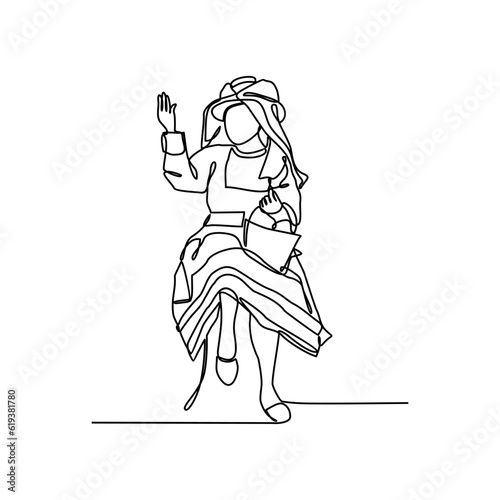 One continuous line drawing of people using the traditional clothes. Asian traditional clothes concept in simple linear style. Fashion and beauty concept vector illustration