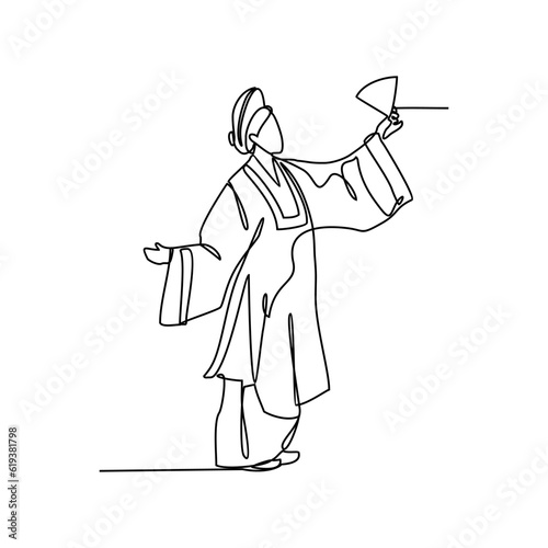 One continuous line drawing of people using the traditional clothes. Asian traditional clothes concept in simple linear style. Fashion and beauty concept vector illustration