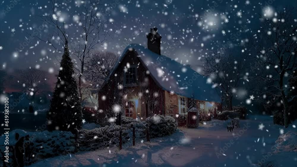 Winter Night in a Cozy Wooden House Amidst Snowy Forest Village Winter Night in a Cozy Wooden House Amidst Snowy Forest Village