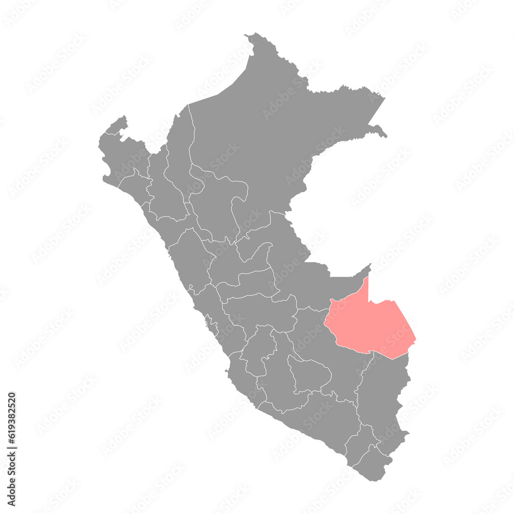 Madre de Dios map, region in Peru. Vector Illustration.