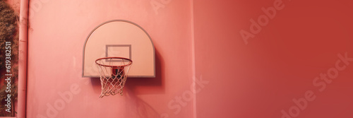 basketball hoop on a pink red wall in a minimalist style © overrust