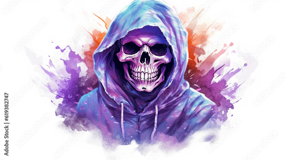 Fototapeta premium Watercolor-style Illustration of a Frightening Skeleton - Generative Ai