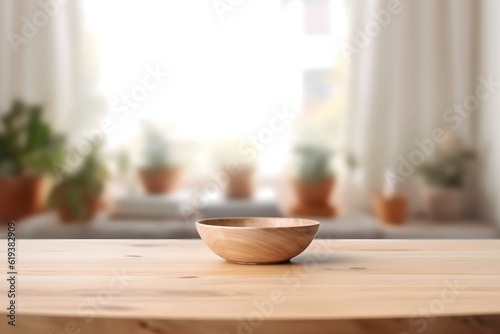 Wallpaper Mural empty wooden table top blur glass window interior banner mock up abstract background product display montage products Torontodigital.ca