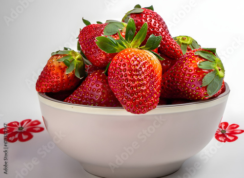 Schüssel voller reifer Erdbeeren auf hellem Hintergrund – Sommerfrucht
