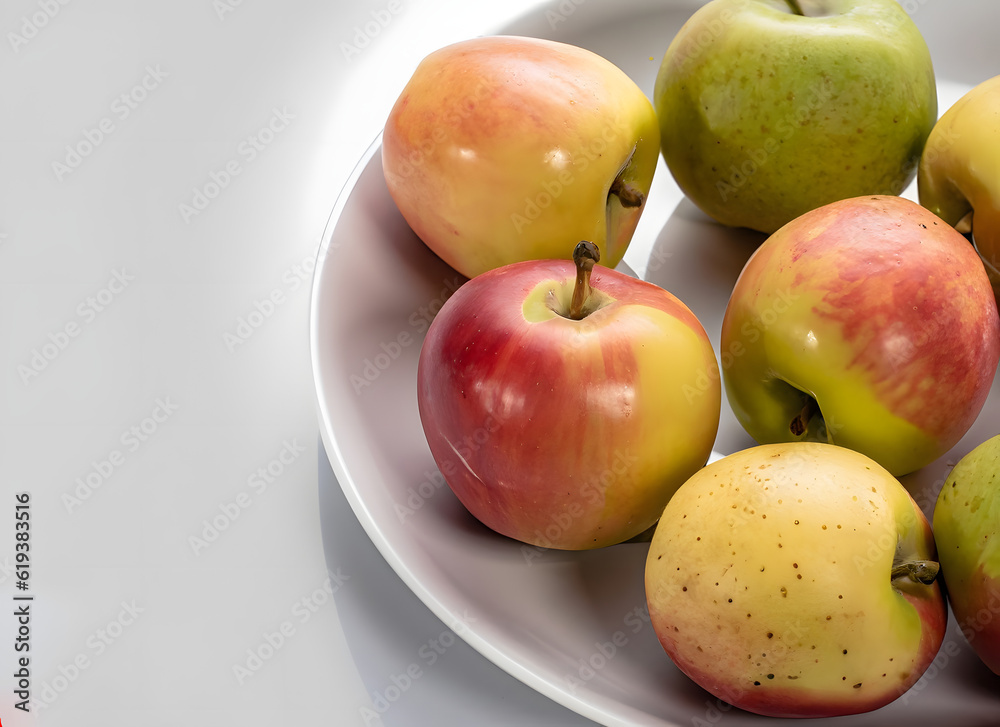 Frische Äpfel und Apfelhälfte auf hellem Hintergrund – Natürlich und gesund Frische Äpfel und Apfelhälfte auf hellem Hintergrund – Natürlich und gesund