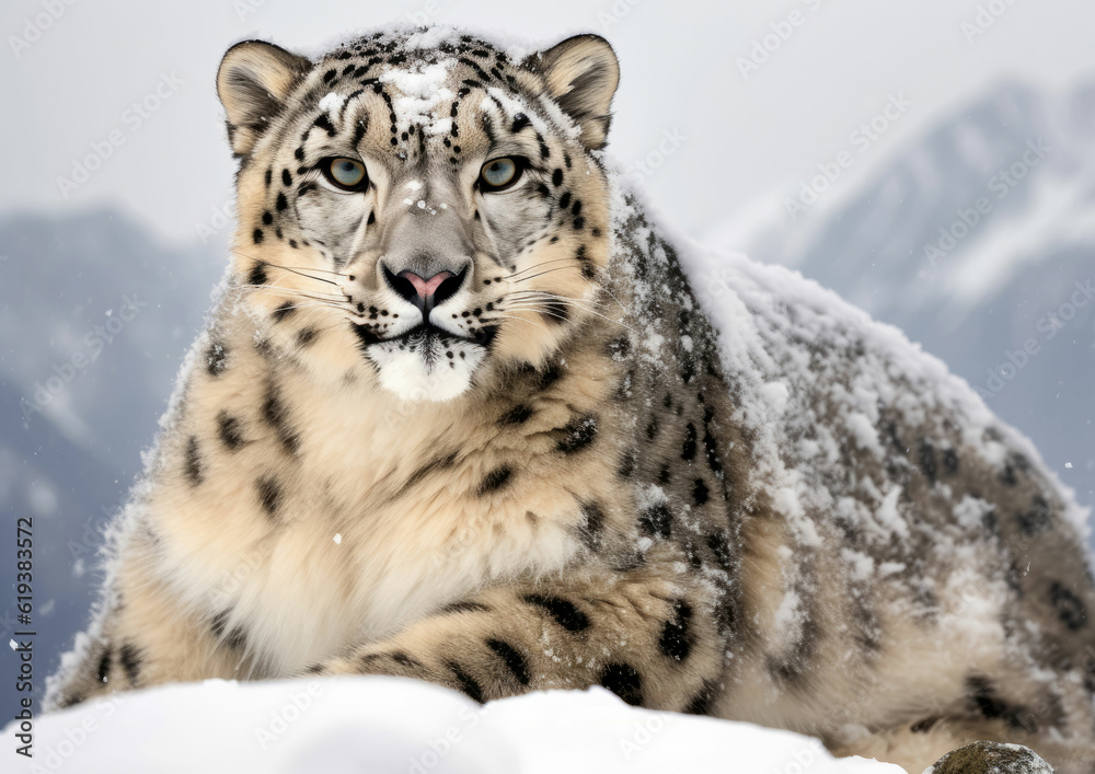 Naklejka premium Front Portrait of Snow Leopard