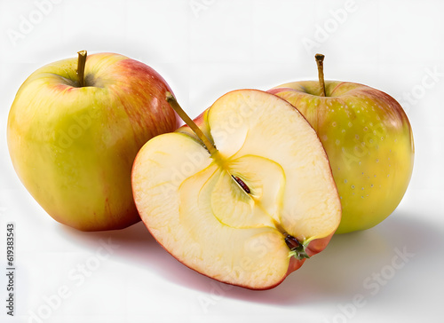 Frische Äpfel und Apfelhälfte auf hellem Hintergrund – Natürlich und gesund