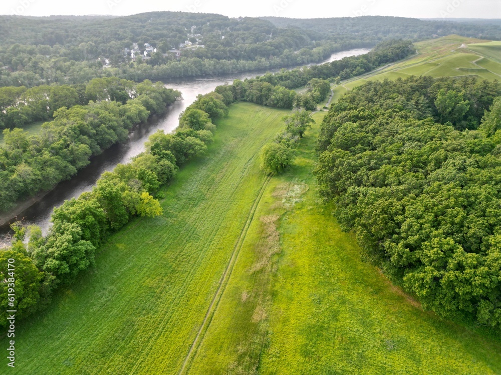Aerial view of beautiful rural natural scenery in the countryside of Haverhill, Massachusetts