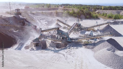 Drone view of an industrial complex for sorting gravel.