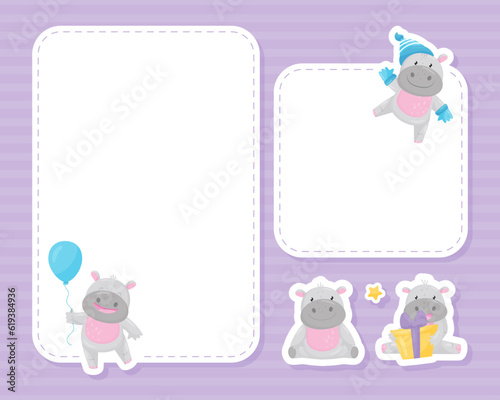 Card with Cute Hippo Character Having Fun and Smiling Vector Template