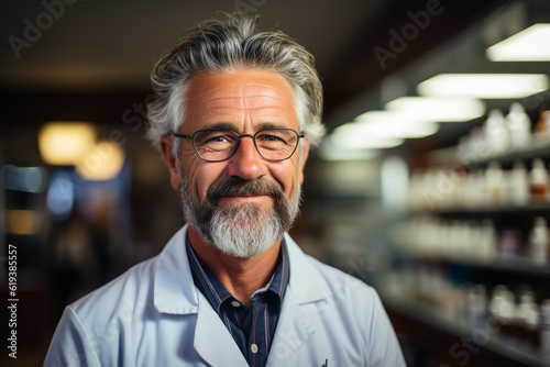 A male pharmacist works in a pharmacy. Generative Ai
