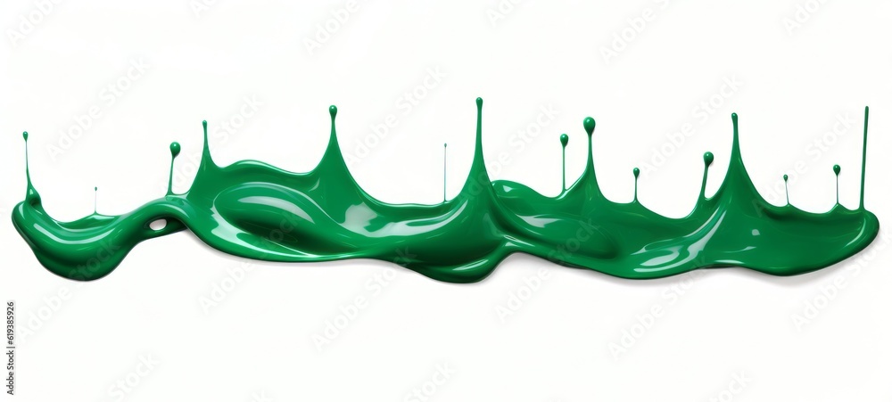Abstract green color acrylic paint flowing down over white background, dripping colorful liquid texture. Digital art (Generative Ai)