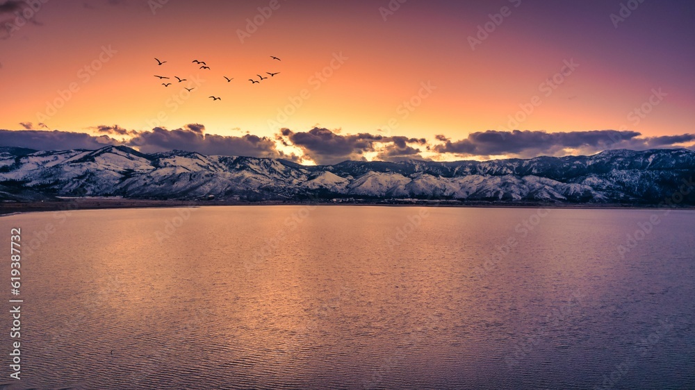 Stunning landscape of Washoe Lake against a mountainous backdrop in the United States