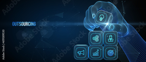 Business, Technology, Internet and network concept. Outsourcing human resources. 3d illustration