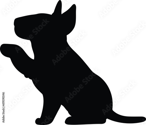 Silhouette of Bull Terrier Dog shaking hands