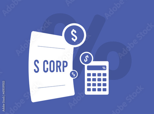 S corp concept - tax-efficient business structure for private corporations. Profits pass through to shareholders, taxed on personal income. Limited ownership, US citizenship requirement
