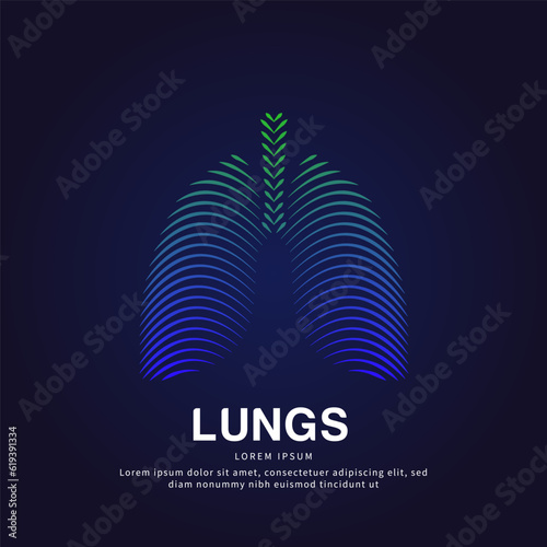 Human Lungs medical structure. simple line art Vector logo Lungs color silhouette on a dark background. EPS 10