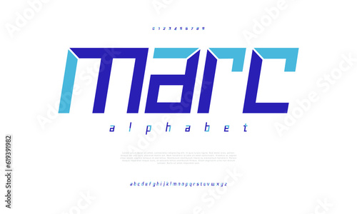 Marc creative modern urban alphabet font. Digital abstract moslem, futuristic, fashion, sport, minimal technology typography. Simple numeric vector illustration