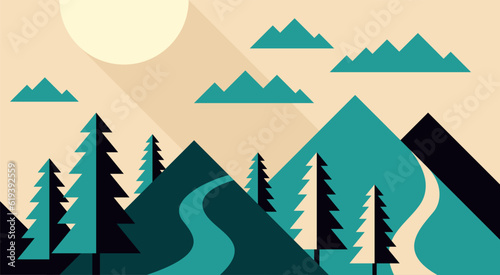 Beautiful simple landscape with coniferous trees