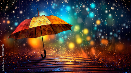 Umbrella in rain. Beautiful background. Illustration. Ai generation.
