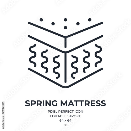 Spring mattress editable stroke outline icon isolated on white background flat vector illustration. Pixel perfect. 64 x 64.
