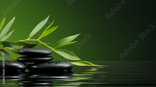 Colorful background with bamboo leaves and stones, spiritual development new quality universal colorful technology stock image illustration design, generative ai