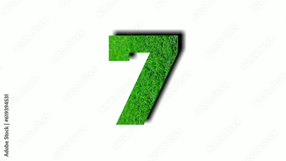 Animation number 7 seven motion graphics with green grass texture on white background for video elements natural concept numbers Animation number 7 seven motion graphics with green grass texture on white background for video elements natural concept numbers