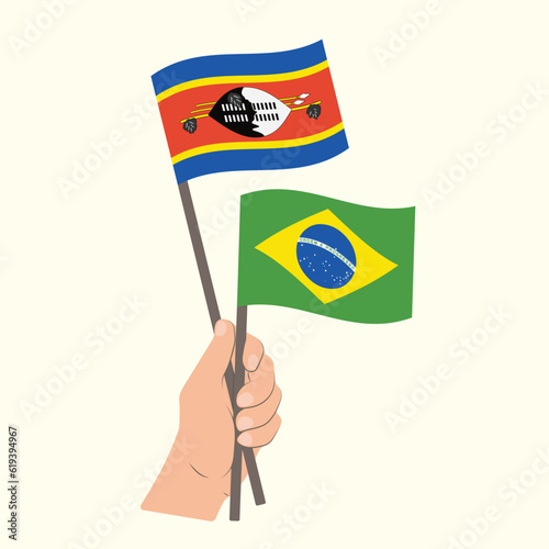 Flags of Eswatini and Brazil, Hand Holding flags
