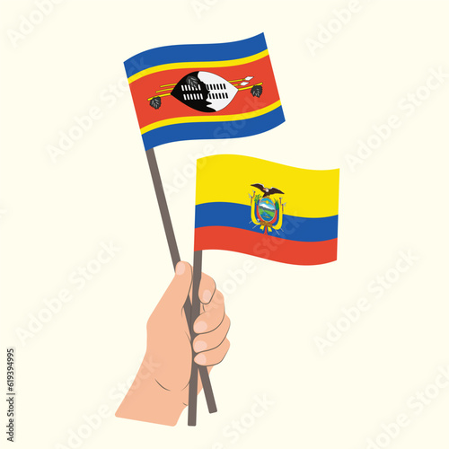Flags of Eswatini and Ecuador, Hand Holding flags