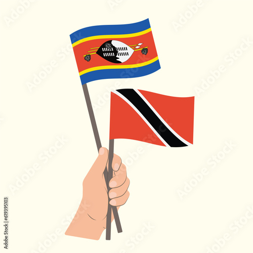 Flags of Eswatini and Trinidad and Tobago, Hand Holding flags