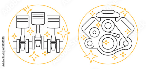 Motor Oil icons - clean engine and cylinders