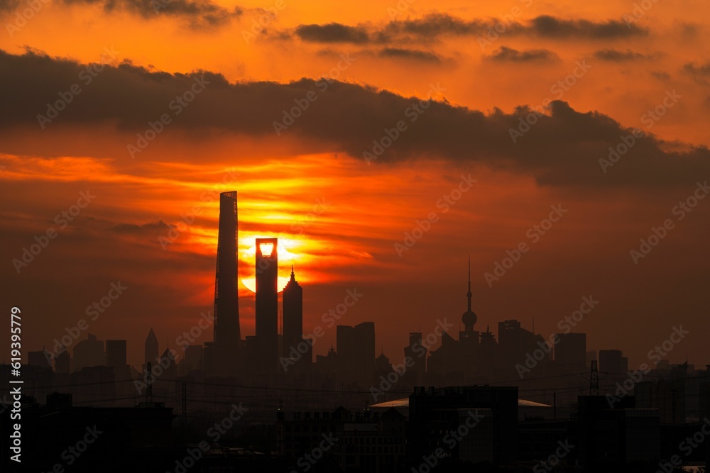Sunset of Lujiazui Financial Center in Shanghai Sunset of Lujiazui Financial Center in Shanghai