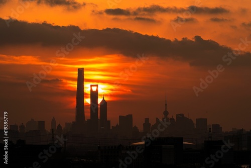 Sunset of Lujiazui Financial Center in Shanghai