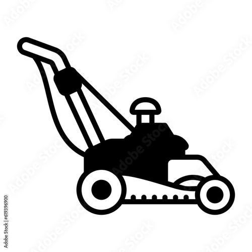 Lawn Mower Machine concept, mow the grass or plants icon design, Housekeeping symbol, Office caretaker sign, porter or cleanser equipment stock illustration