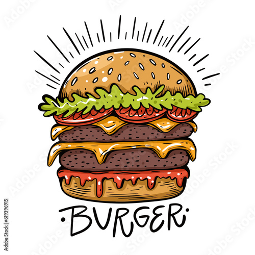 Colorful burger sign vector art illustration